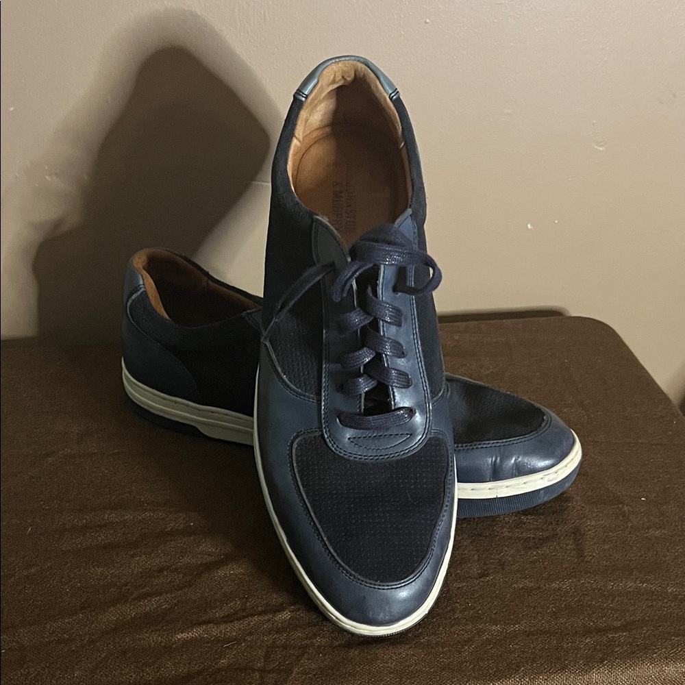 😄Johnston & Murphy Men's Banks U-Throat Lace-Up Sneaker Navy leather 11